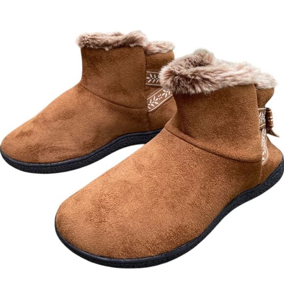 Isotoner Cozy Brown Nelly Microsuede Faux Fur Ankle Boots Slippers size 7.5 - 8 - Picture 2 of 13